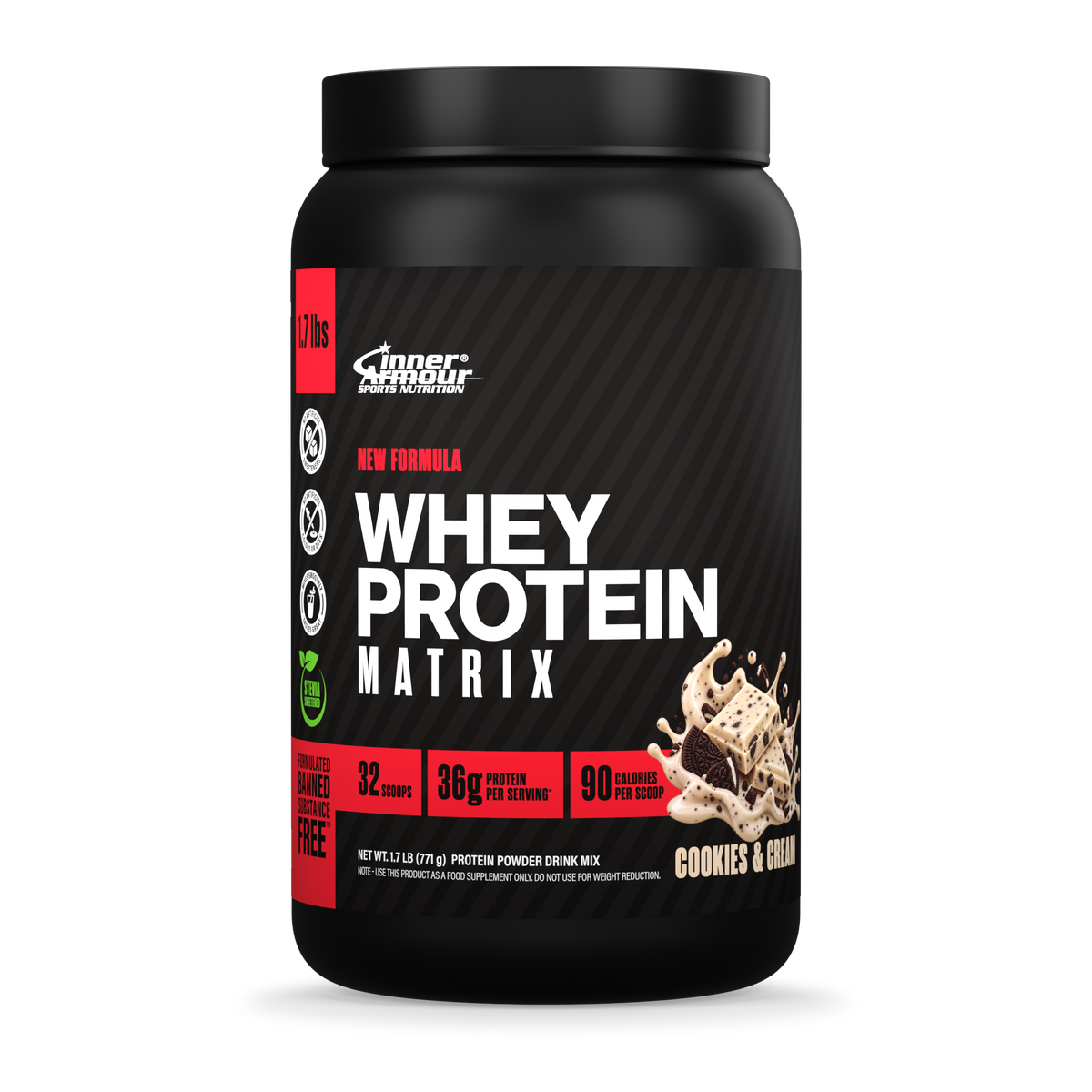 Inner Armour Whey Protein Matrix Cookies & Cream 771 g jar - front view